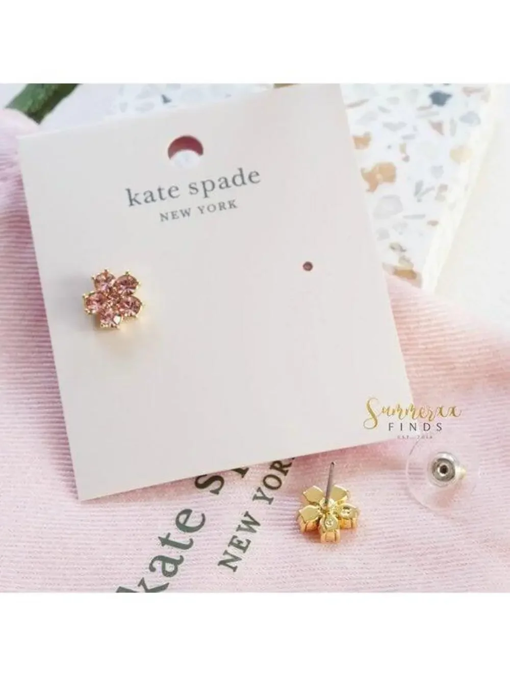 Kate Spade Flower Studs Earrings Gold Light Pink